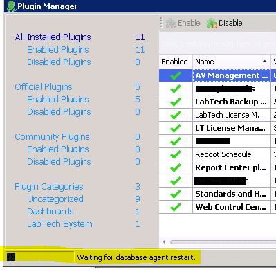 the database agent will restart.