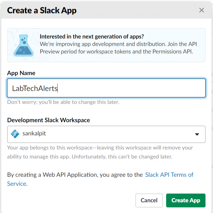 Create a slack app