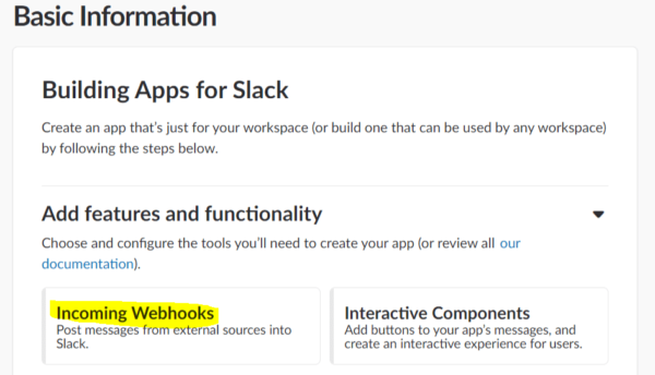 create slack webhook